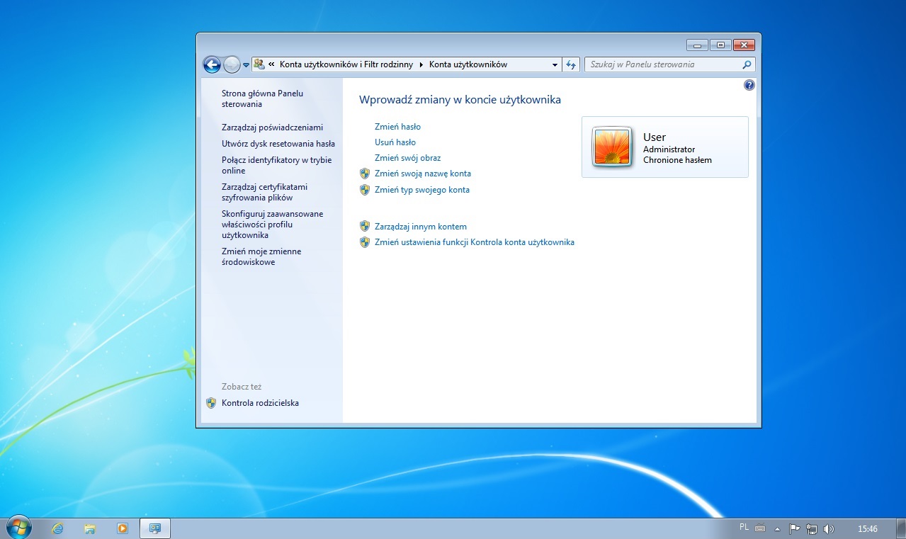 Jeden z etapów zmieniania hasła w Windows 7